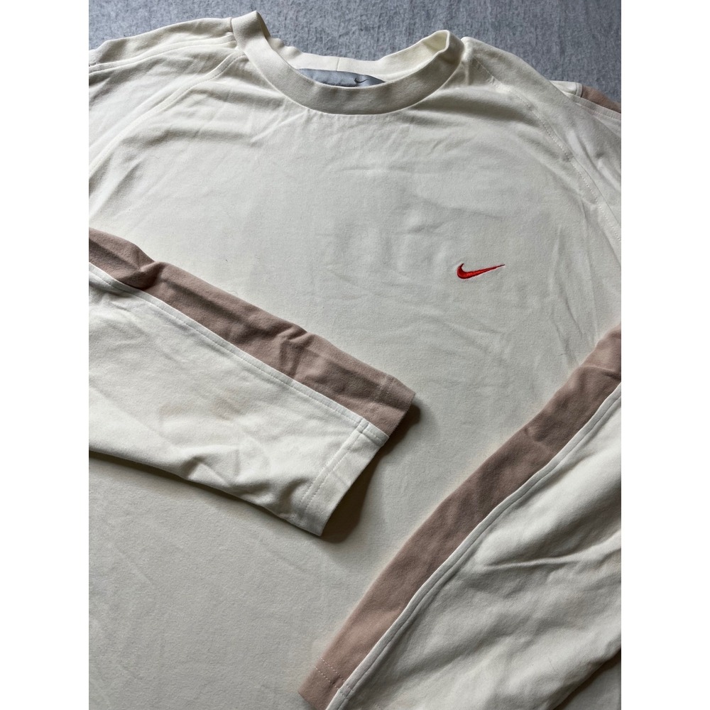 Nike‎ Sportswear Long Sleeve T Shirt Cream Brown Swoosh MMIV Tag Mens L vintage